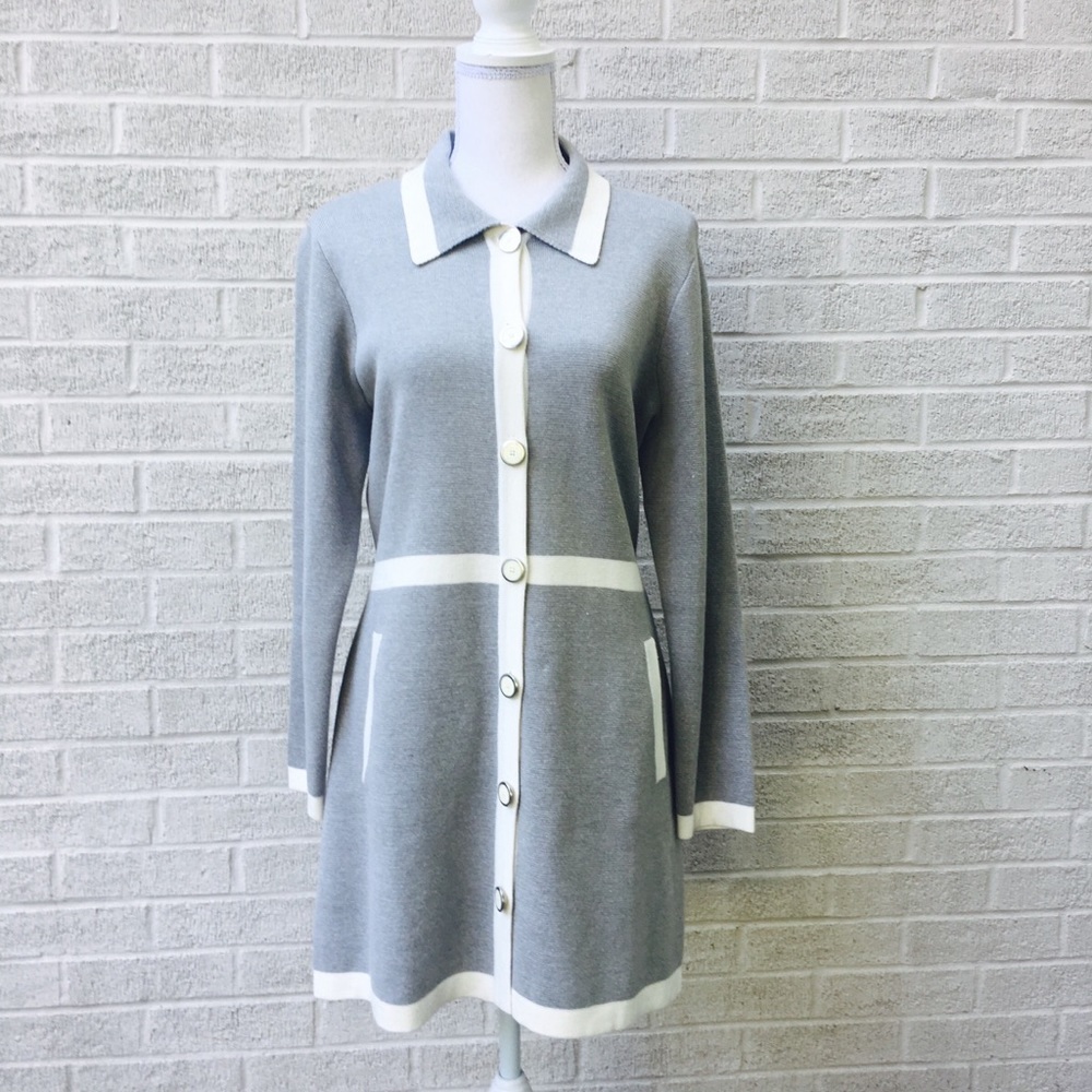 Vintage Liz Claiborne Gray Color Block Duster M